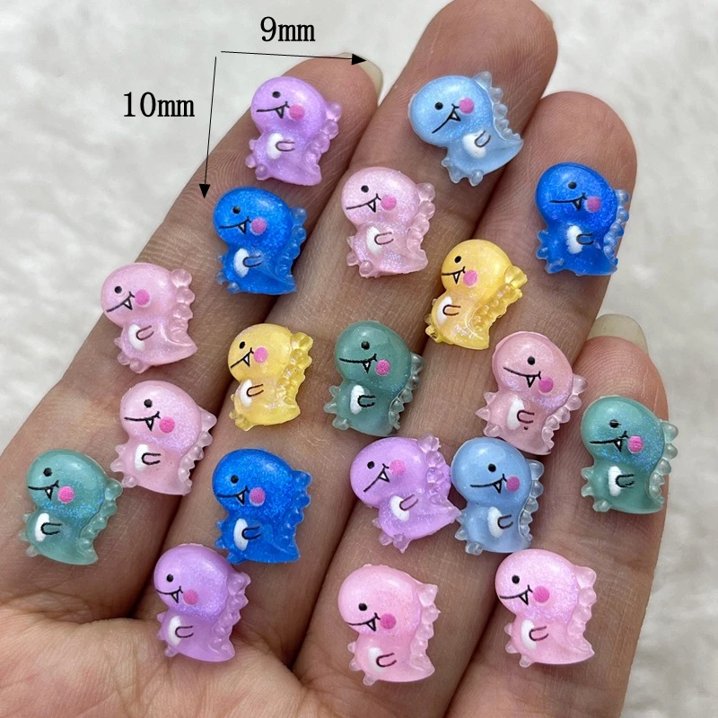 50Pcs New Cute 9*10mm Mini Little Dinosaur Series Resin Flatback Ornament Jewelry Making Manicure Hairwear