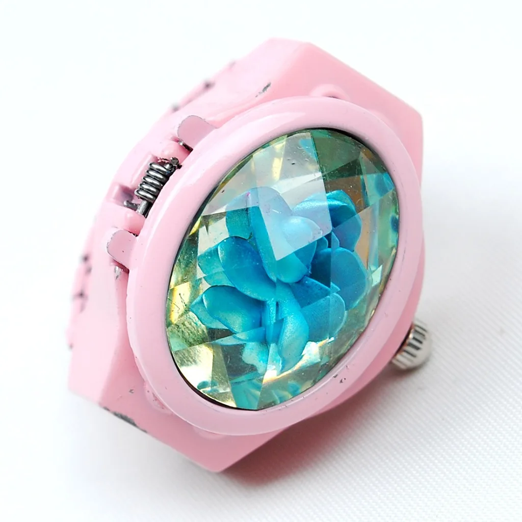 Flower Gemstone Ring Clock Punk Elastic Stretchy Quartz Watches Rings for Women Man Finger Hour Hip-hop Couple Pocket Jewelry