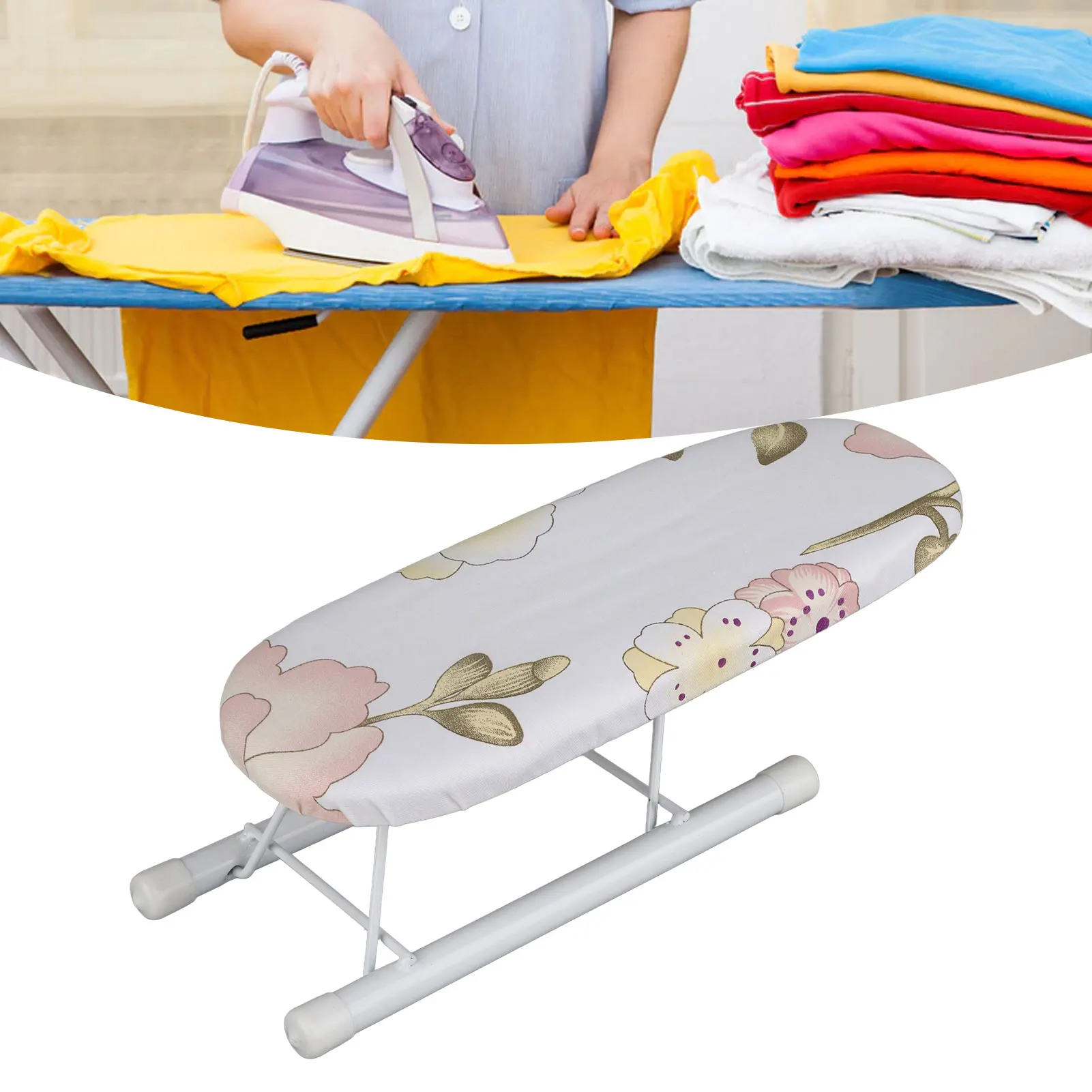 Foldable Space Saving Mini Ironing Board Home Travel Sleeve Cuffs Collars Handling Table(Peony)