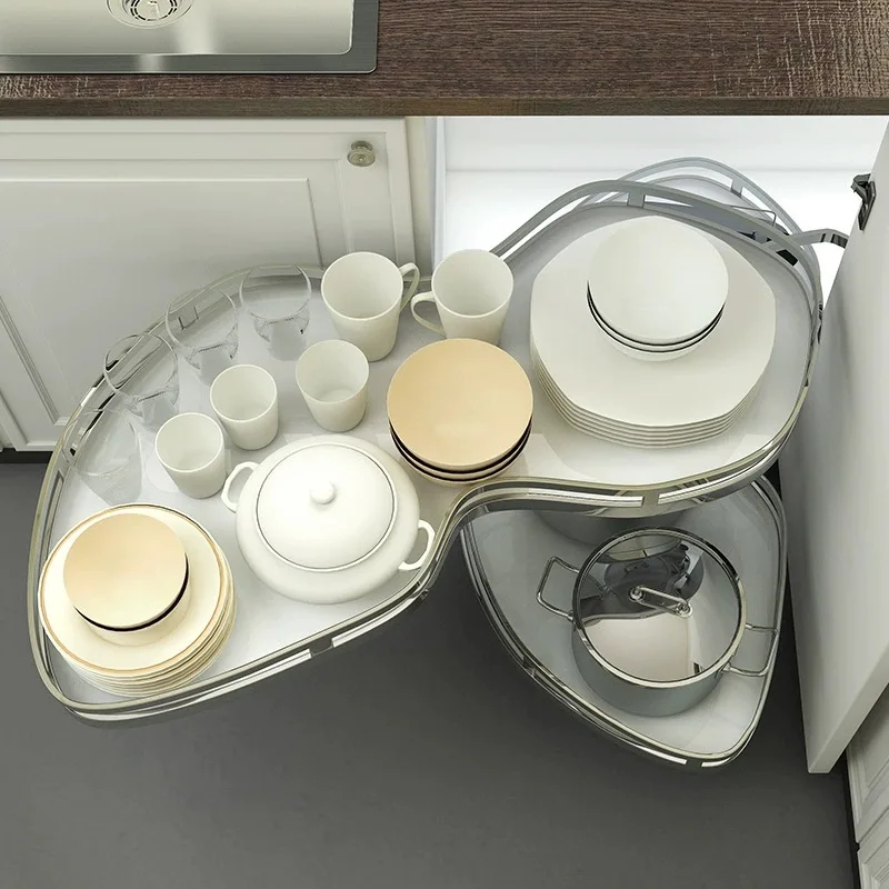 

Large capacity cross-border flying saucer corner pull basket full open kitchen cabinet double rack pull basket 500 cabinet