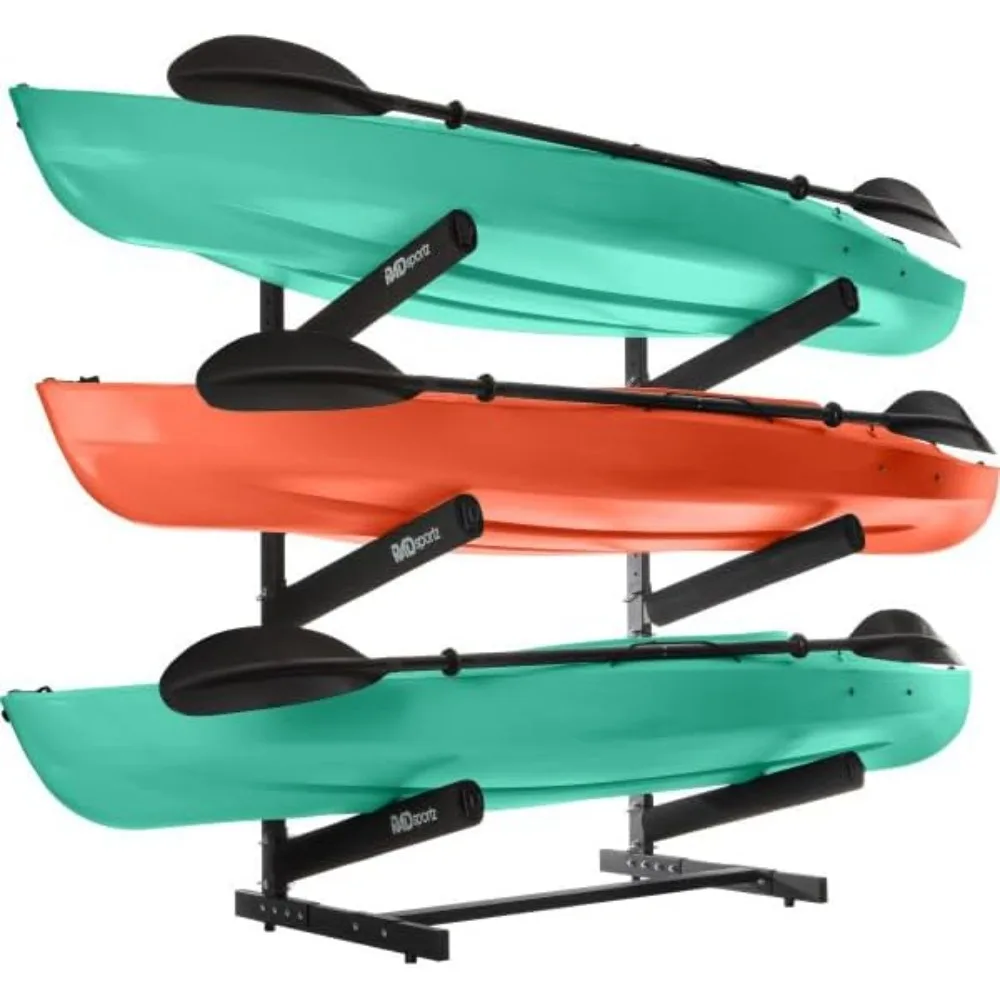 Kayak Storage Rack - Freestanding Kayak Stands with Padded Arms and Adjustable Straps - Holds multiple Canoes