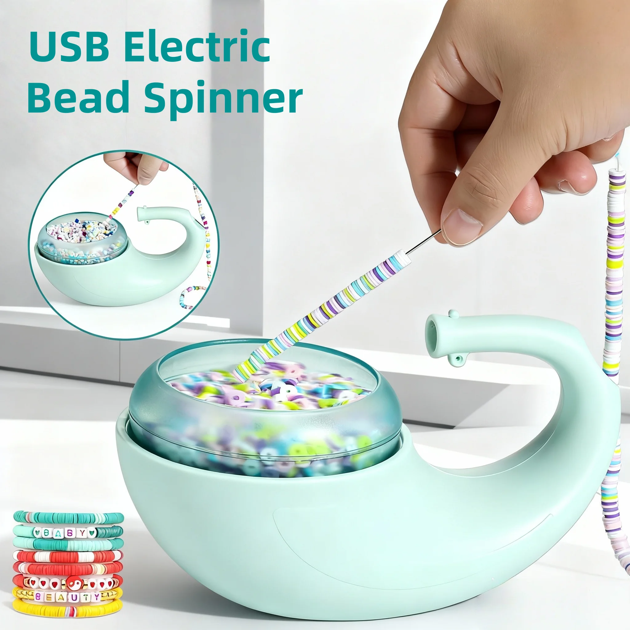Electric Bead Spinner, USB-Powered Electric Bead Machine Kit - DIY Jewelry Making, with Electric Rotating System - Rotating Bowl