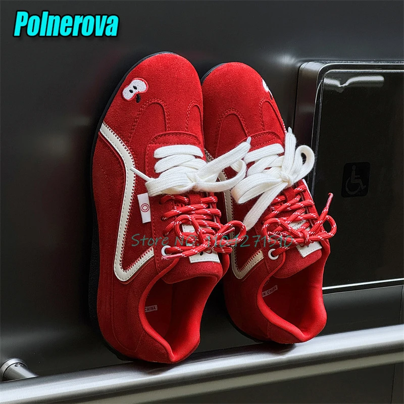 

Red White Mixed Colors Couple Casual Sneakers Summer New Cute Versatile Lace-Up Training Shoes Comfortable Flats Women Men Shoes