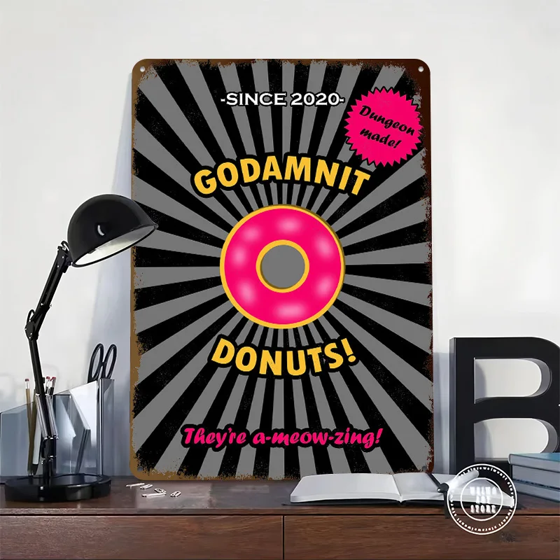 Godamnit Donuts! - Dungeon Crawler Carl Inspired 3D Texture Printed Poster Custom Vintage Metal Tin Plate Sign for Wall Art Home