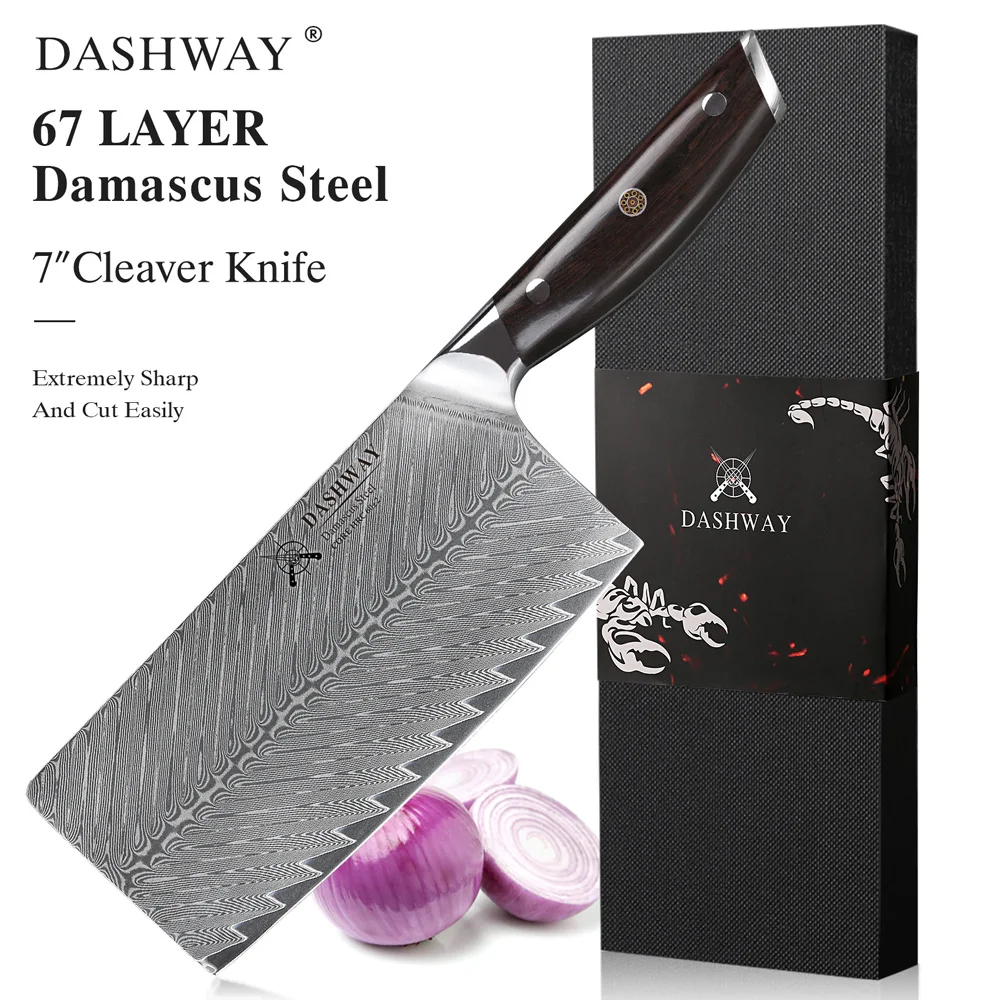 

DASHWAY 7" Cleaver Knife High Quality Damascus Steel Professional Kitchen Knife Sharp Chopper Slicing China Vegetable Chef Knife