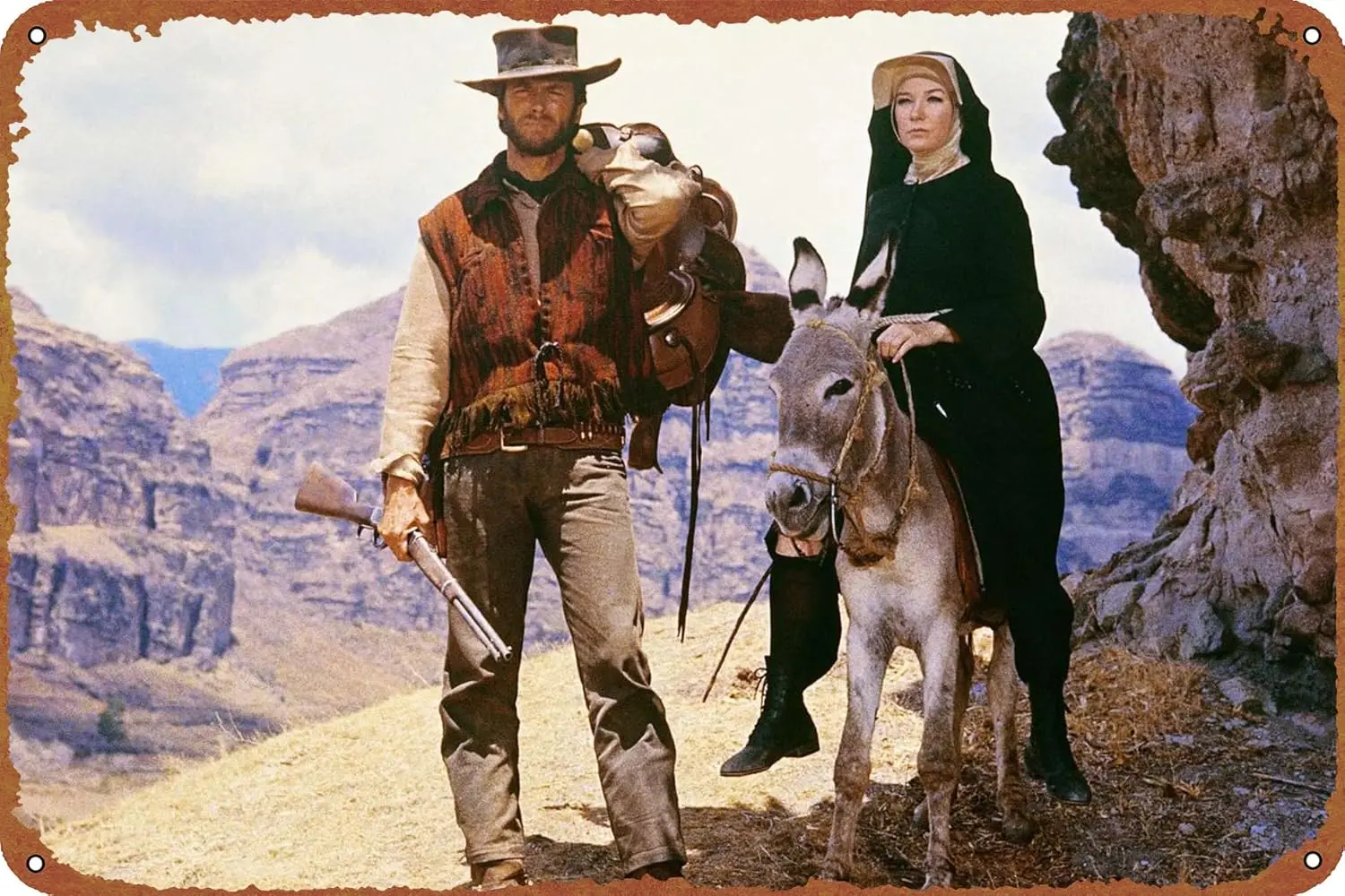 اثنين من البغال للأخت سارة ملصق ، شعار القصدير ، نمط معدني ، مقهى ، منزل ، بار ، جراج ، حديقة ، باب ، ديكور جدار فني ، 8 × 12 بوصة