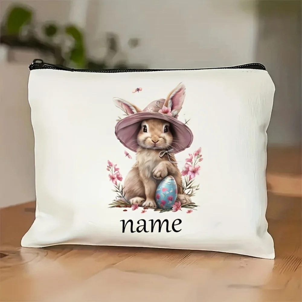 

Косметичка с индивидуальным именем, винтажным сердечком и милым кроликом, 1 шт. – Сумка ко Дню святого Валентина – Дорожная косметичка для туалетных принадлежностей