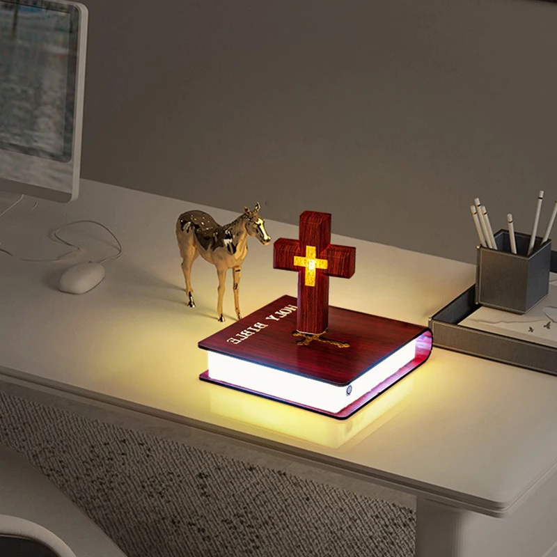 Magnetic Levitating Cross Floating Christian Cross Decorations Maglev Cross the Holy Bible Base