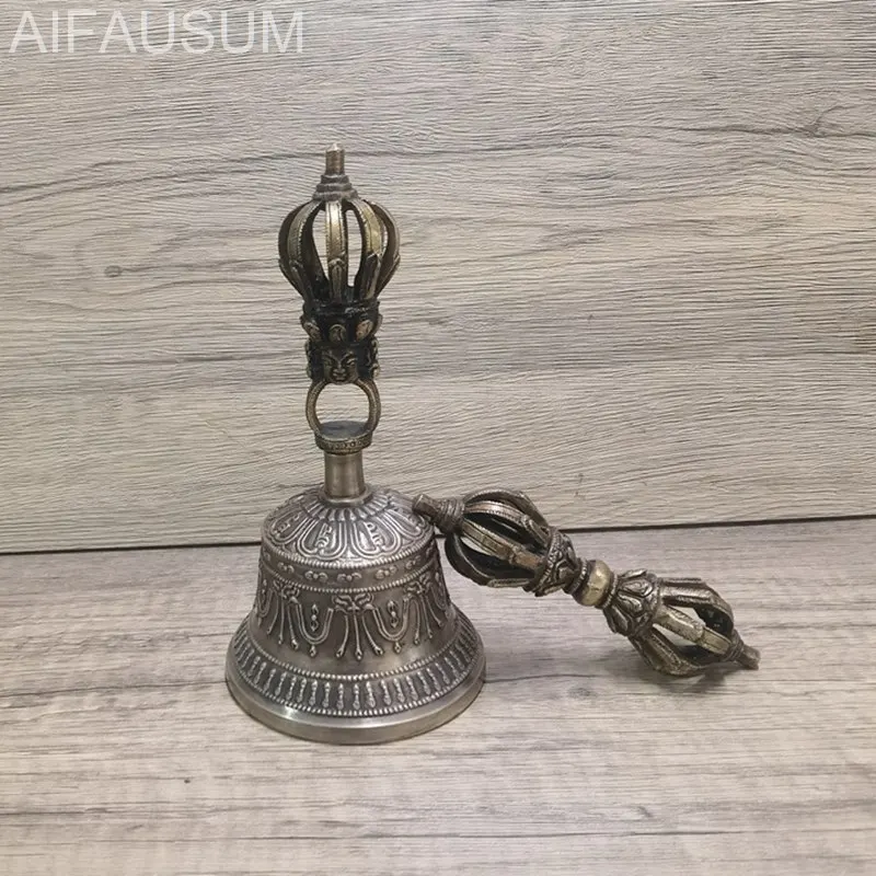 1set 15cm 16cm 17.5cm Copper Nine-pronged Vajra bell ghanta Handbells hand bell Tibetan Buddhism meditation artifact