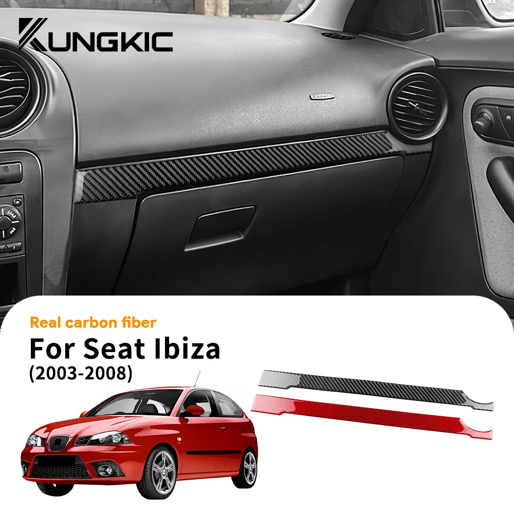 For SEAT Ibiza 2003 2004 2005 2006 2007 2008 LHD RHD Car Passenger Co-pilot Strip Real Soft Carbon Fiber Sticker Trim Interior