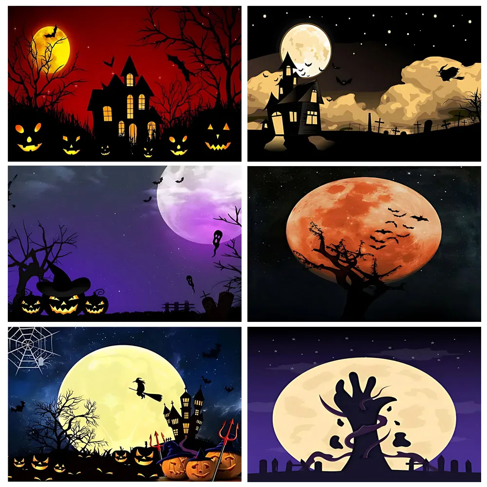 

Happy Halloween Theme Party Decoration Backdrop Scary Spooky Pumpkin Cemetery Moon Haunted House Background Baby Shower Supplies
