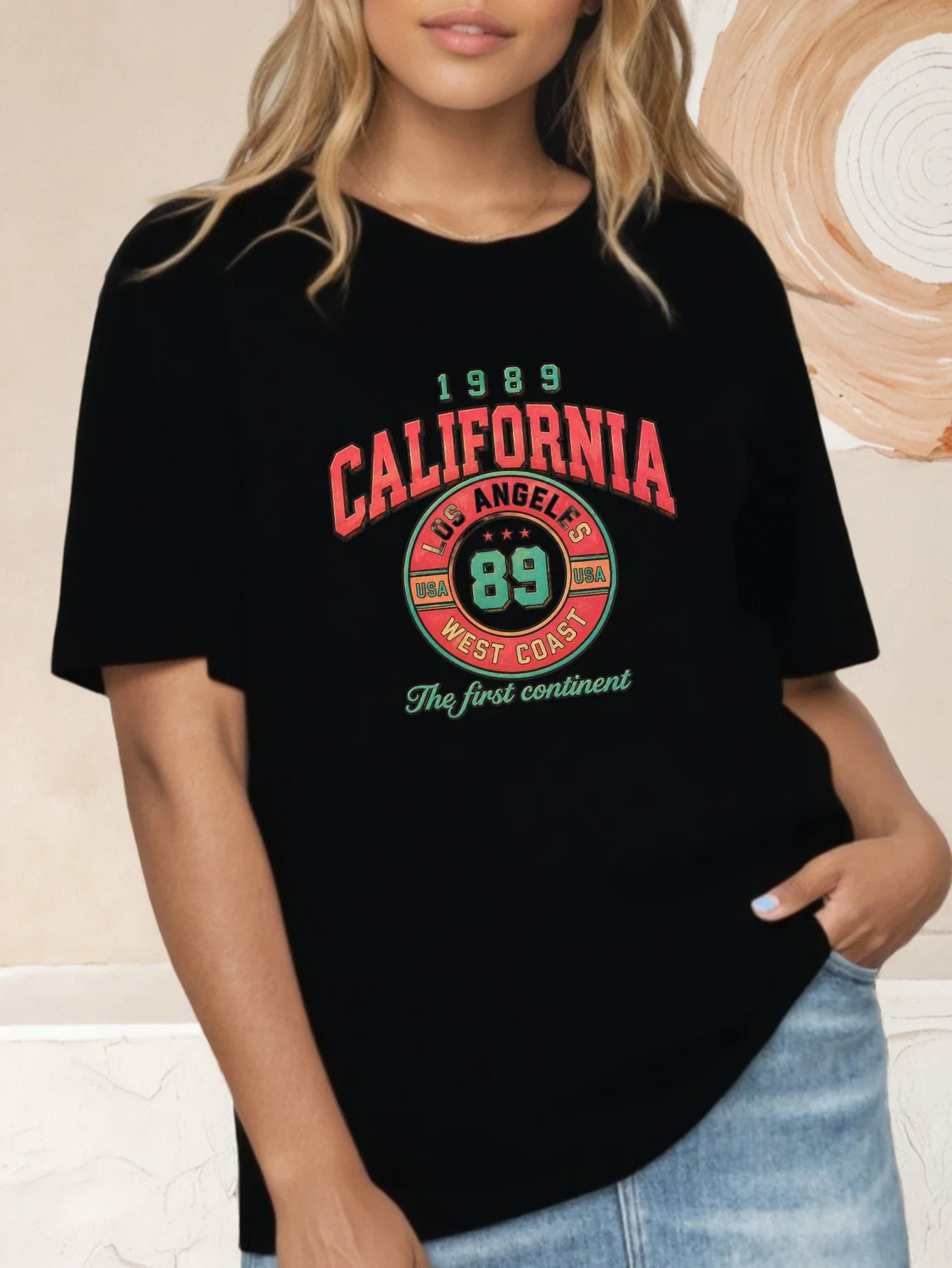 Women's Round Neck Short Sleeve T-shirt 1989 California Los Angeles West Coast Graphic Print T Shirt Graphic Y2k Top Clothes 90s