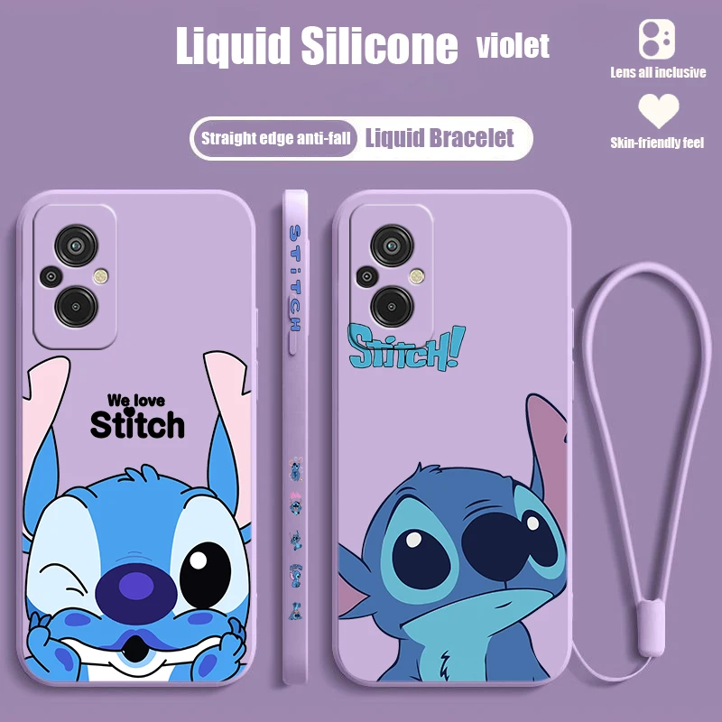 Disney Cartoon Stitch For Xiaomi Redmi 12C 11A 10C 10X 9T 9C 9AT 9A 8A 7A A2 A1 Plus Prime Liquid Left Rope Phone Case