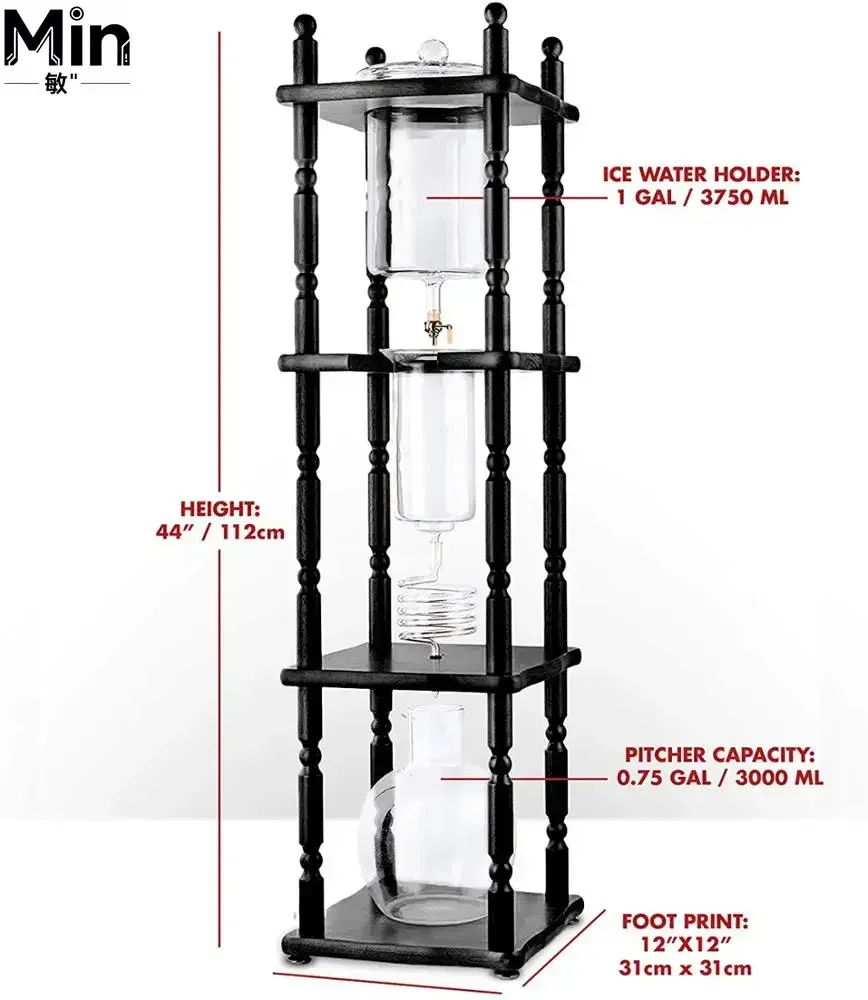 Commercial Cold Brew Coffee Drip Tower, 25-Cup Large Capacity Hand Blown Glass Coffee Maker