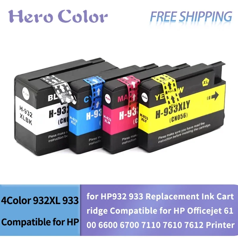 4Color 932XL 933XL for HP932 933XL Replacement Ink Cartridge Compatible for HP Officejet 6100 6600 6700 7110 7610 7612 Printer