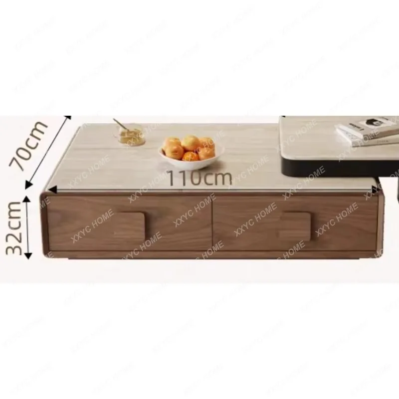 HHsolid wood living room household small apartment high-end rectangular rock slab cave stone coffee table
