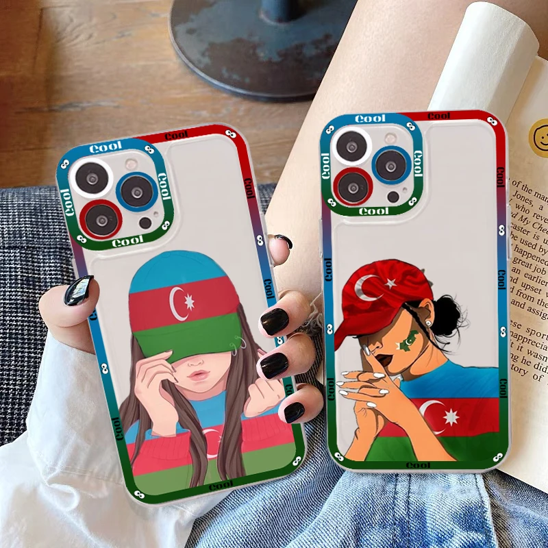 Azerbaijan Flag Girl Phone Case for iPhone 11 12 13 Mini Pro Max 14 Pro Max Case shell