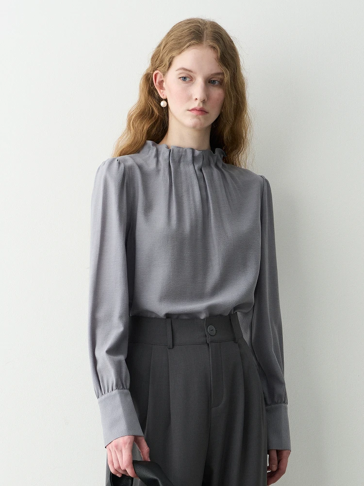 

USEEN Retro Court Sle ey Chiffon irt Women's Ele Bloom Collar Long Sve Top Skin-friendly Breathable Commute Sle