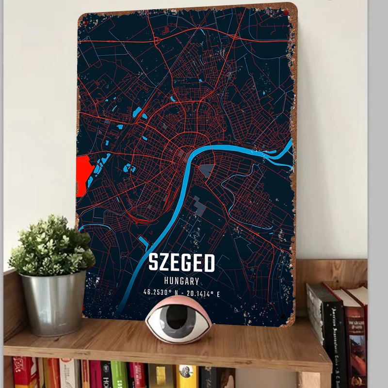 Szeged Hungary City Map Metal Wall Art Modern Home Decor Danube River Urban Poster Mural