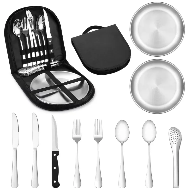 10 Piece Stainless Steel Picnic Set Portable Camping Hiking Outdoor Travel Kit Road Trip Essentials UK Warehouse Fast