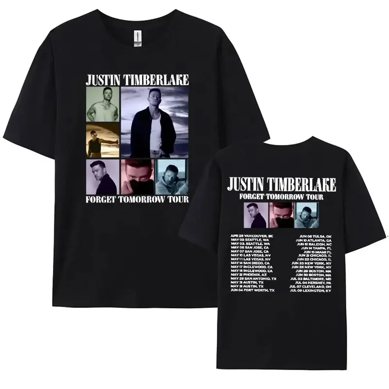 2024 Justin Timberlake T Shirt Forget Tomorrow Wurld Tour Print Tshirts for Men Vintage Hip Hop Style Oversized Harajuku T-shirt