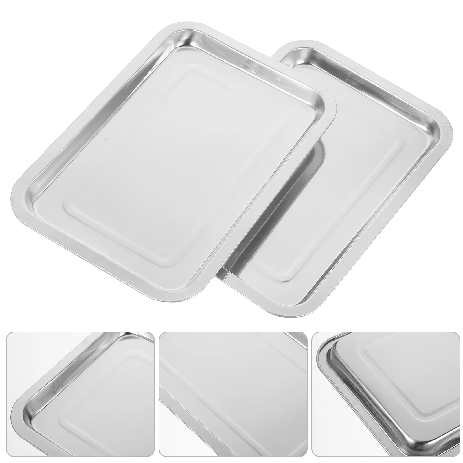 2 Pcs Instrument Tattoo Stainless Steel Tray Trays Storage Table Station Medical Plates