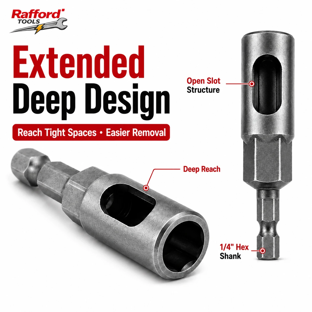 Rafford 12mm 14mm Open Slot Hex Socket Wrench Adapter 1/4
