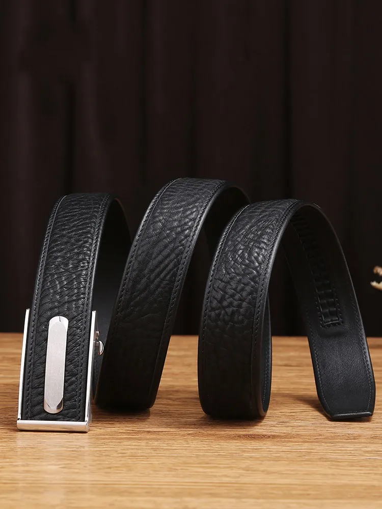 High Quality Mens Cowhide Genuine Leather Automatic Buckle Belt Business Casual Work Strap For Pants Thick Cowskin Waistband