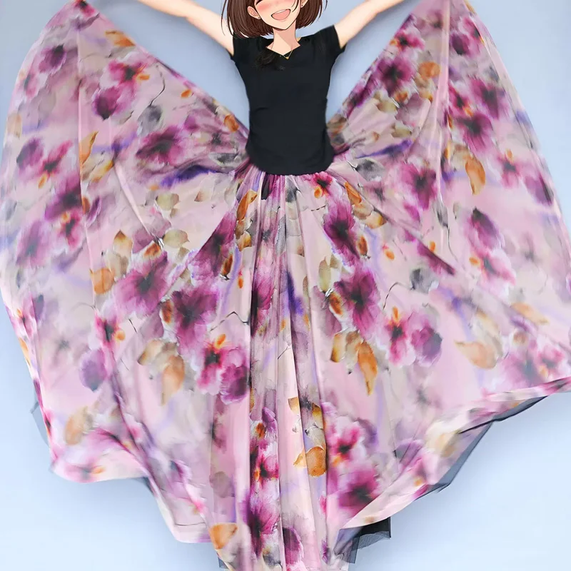 2026 Spring Retro Big Flower Big Bottom Complete Round Elegant Long Skirt vintage leopard  Skirt with Maxi flowy skirt women