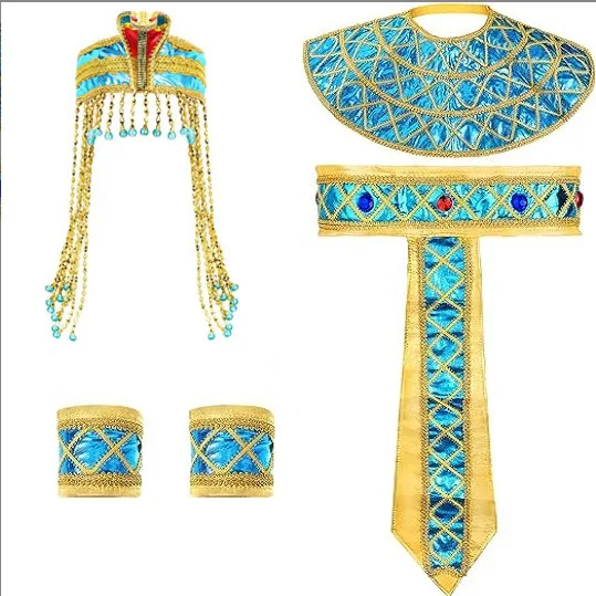 Egyptische kostuumaccessoires set Egyptische farao-hoofddeksel Egyptische kraag polsbandjes voor Halloween rollenspel cosplay