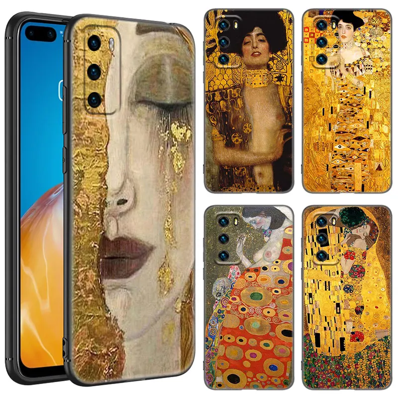 Art Gustav Klimt Black Silicone Phone Case For Huawei P10 P20 P30 P40 Lite P50 P60 Art P50E P Smart Z 2018 2020 2021 Pro 2019