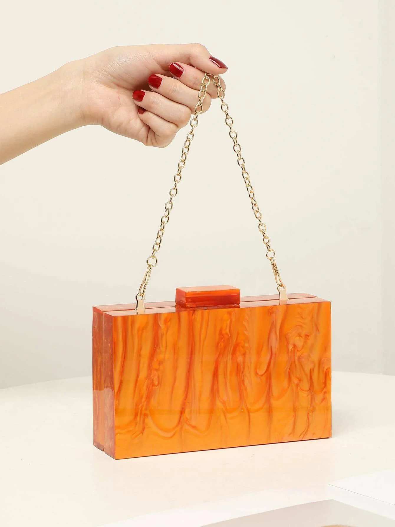 Hot Orange Mini Pvc Acrylic Box Clutches Lady Evening Shell Female Flap Shoulder Bag Women Luxury Designer Handbag PVC Purse