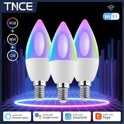 Lampadina LED TNCE Tuya E14 WIFI o Bluetooth, lampade a candela dimmerabili RGB C + W, luce di controllo APP Smart Life, voce con Alexa/Google home