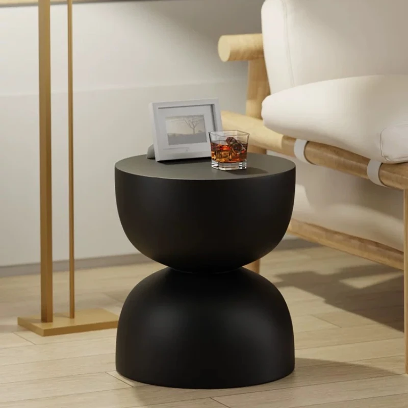 Magnesium Cement Wabi Sabi End Table, Cream Finish Night Stand, Moisture Proof Art Coffee Table, Easy Clean Patio Sofa Desk