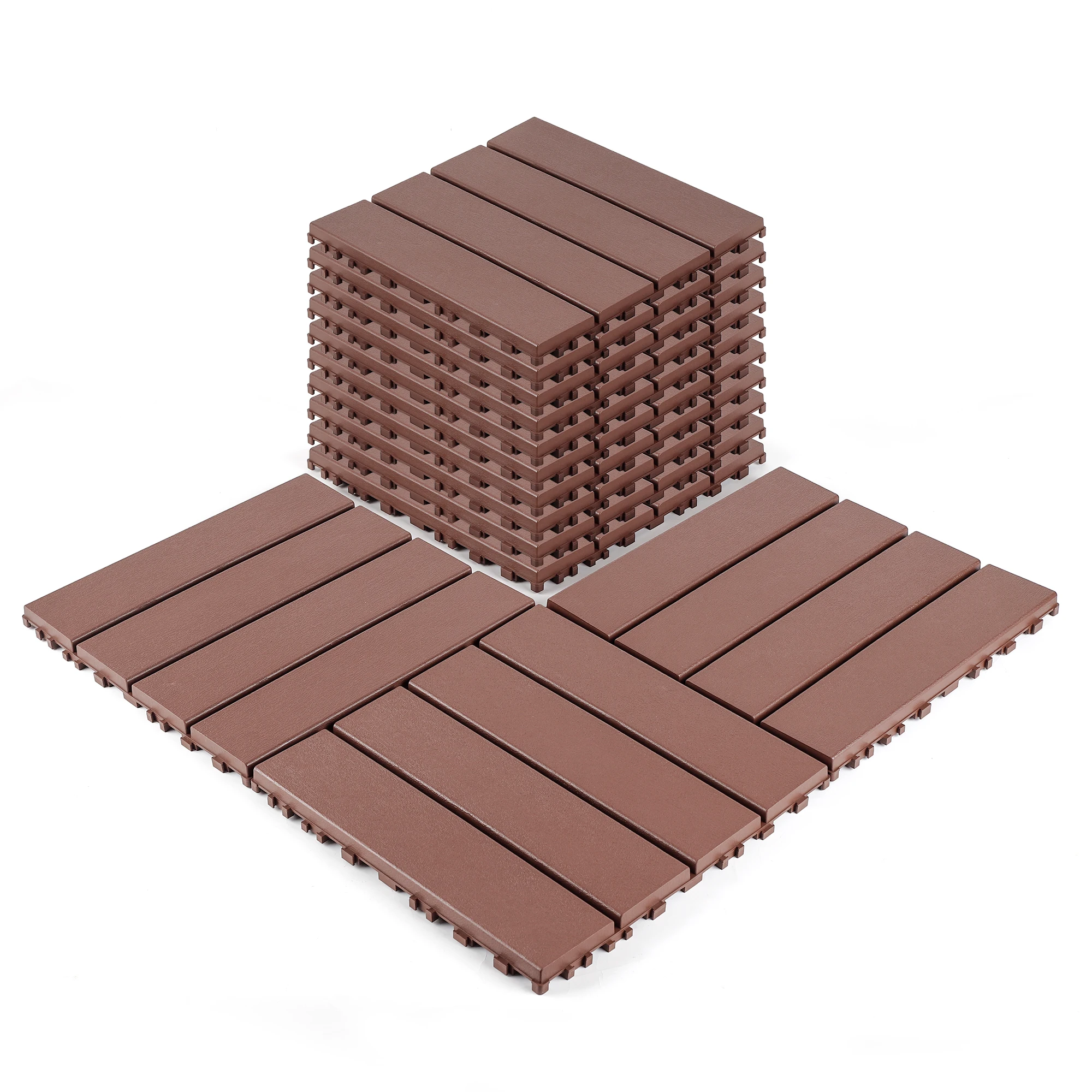 44 pièces de dalles de terrasse en plastique 30x30 cm, marron, imperméables et résistantes aux intempéries, adaptées aux balcons intérieurs et extérieurs