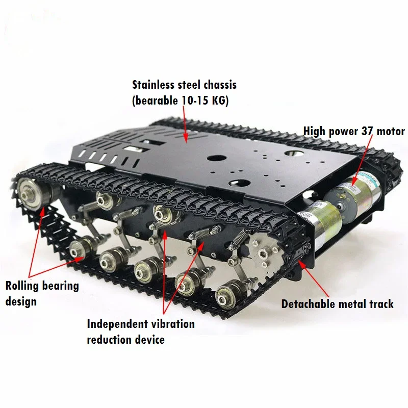 Metalowe podwozie czołgu z silnikiem Plstaic/Stainless Track Robot Car do zestawu robota ROS Programowalny samochód robotyczny RC