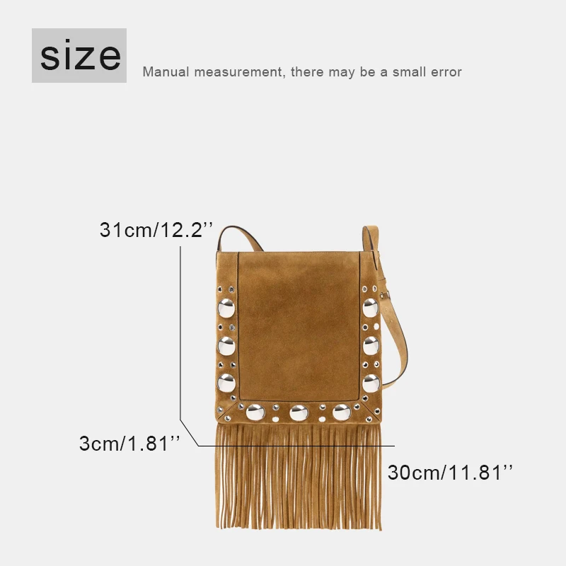 Bohemian Vintage Faux Suede Shoulder Bags For Women Luxury Designer Handbags Purses 2024 New In Tassel Rivet Shoulder Crossbody