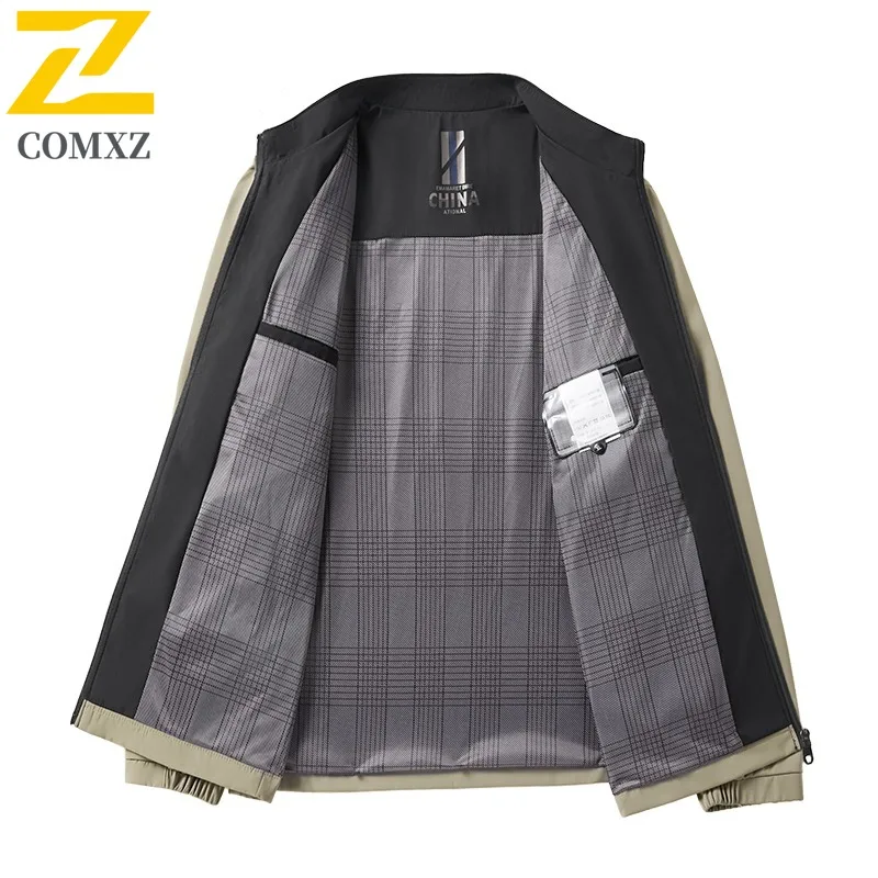COMXZ Men Autumn Jacket Lightweight Commuting Office Motorcycle Jackets Premium Stand Collar Cozy Wind Resistant Clothing