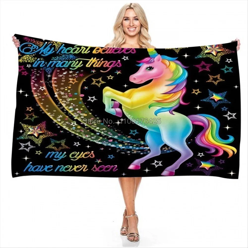 Multicolor Rainbow Unicorn Water Absorbent Quick Drying Beach Towel Sun Shawl Yoga Towel Swimming Running Quick Drying Towel