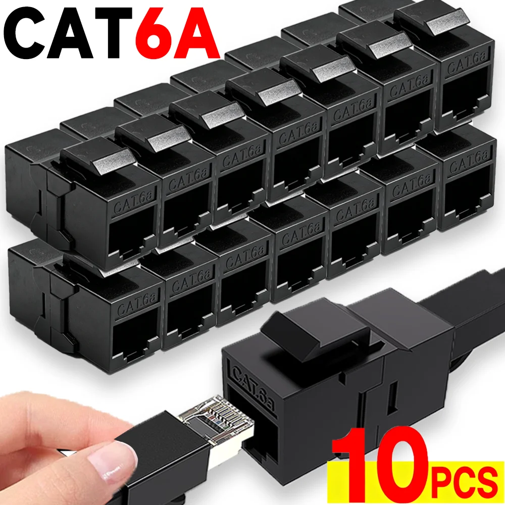 RJ45 CAT6A Keystone Coupler Female To Female Insert Coupler Cat6A RJ45 Network Ethernet Dual Straight Head Extender Plug Adapter