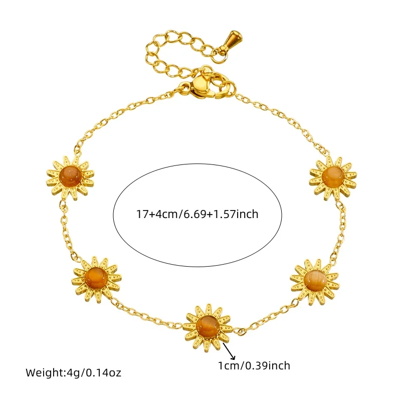 LAMENGLY 316l Stainless Steel Exquisite Fascinating Succinite Sunflower Bracelet For Women Girl Elegant Party Gift Hand Chain