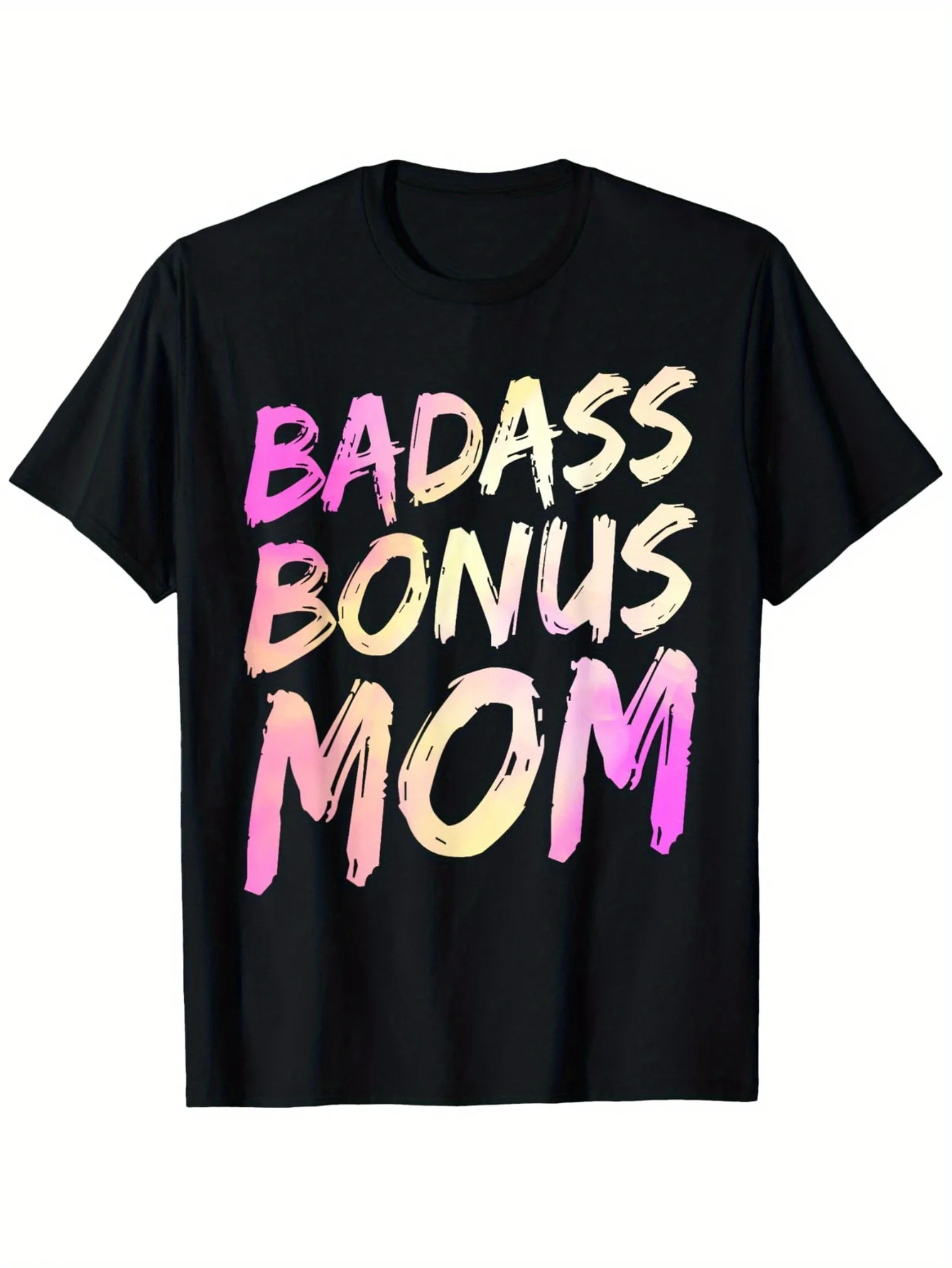 Funny Badass Bonus Mom & Strong-Willed Step Mom T-Shirt - Soft Breathable Cotton Tee Suitable for Men's Sizes, Casual Crew Neck