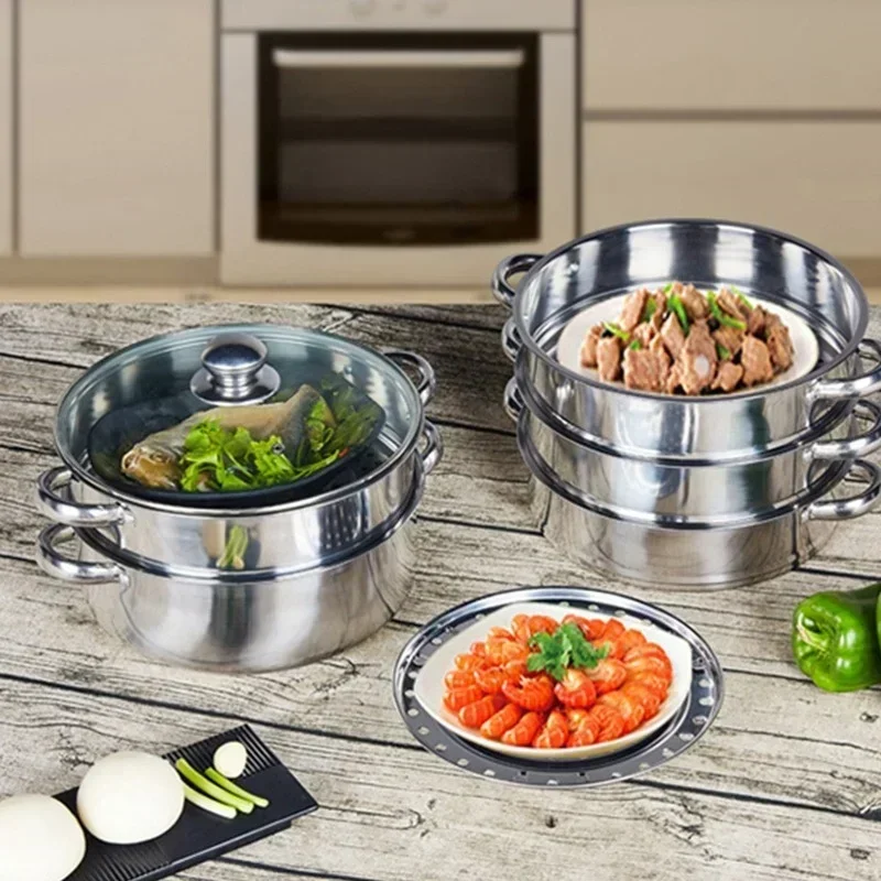 

5 Layers 28/30cm Stainless Steel Steamer Multifunctional Stockpot Practical Soup Pot Silver
