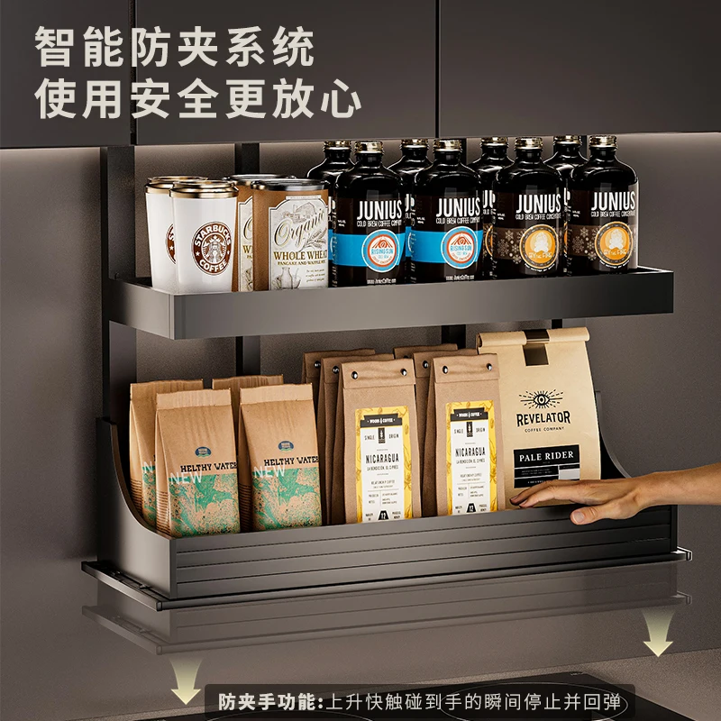 

Touch voice control pull electric kitchen cabinet intelligent lift pull basket all aluminum hanging cabinet pull down