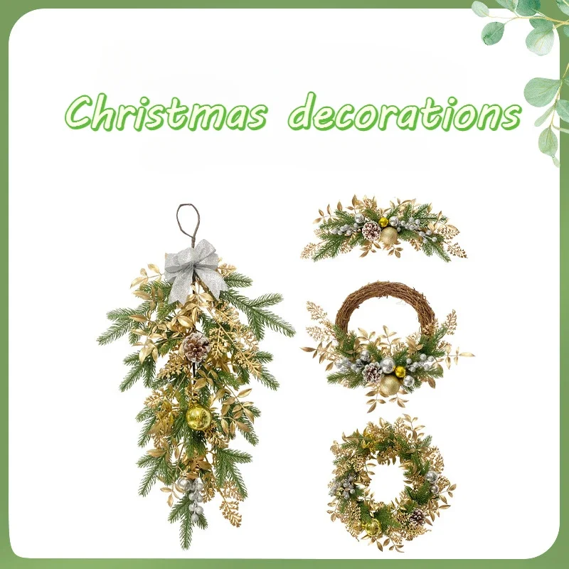 

Artificial Christmas Wreath Branch Rattan Golden Garland For Front Door Hanging Wall Indoors Outdoors Christmas Ornament Decor