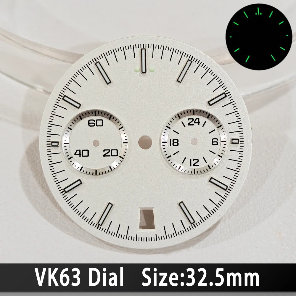 32,5 MM Beide augen Uhr Zifferblätter Für VK63 Geeignet Für VK64 Quarzwerk C3 Grün Leucht Zifferblätter Männer Uhr Zubehör teile