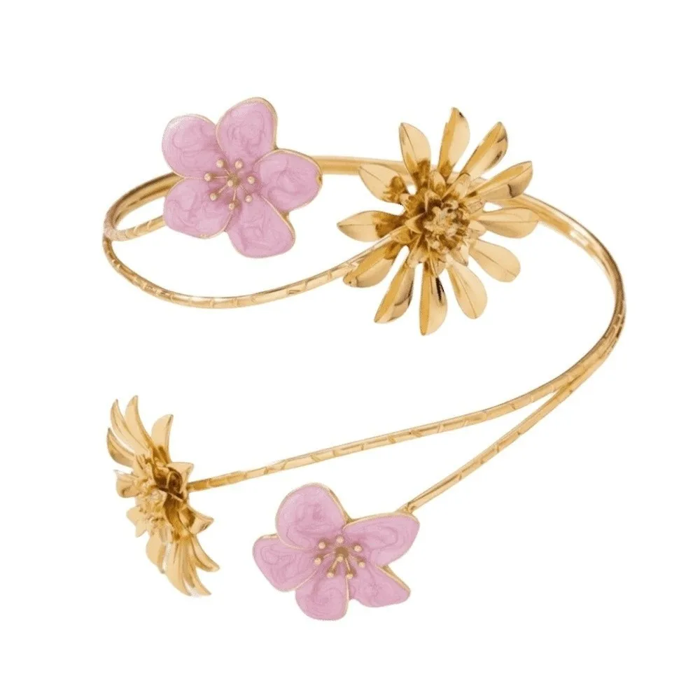 Enamel Glaze Flower Bracelet Alloy Chrysanthemum Armlet Adjustable Open Arm Bangle Exotic Style Cuff Apricot Blossom Armband