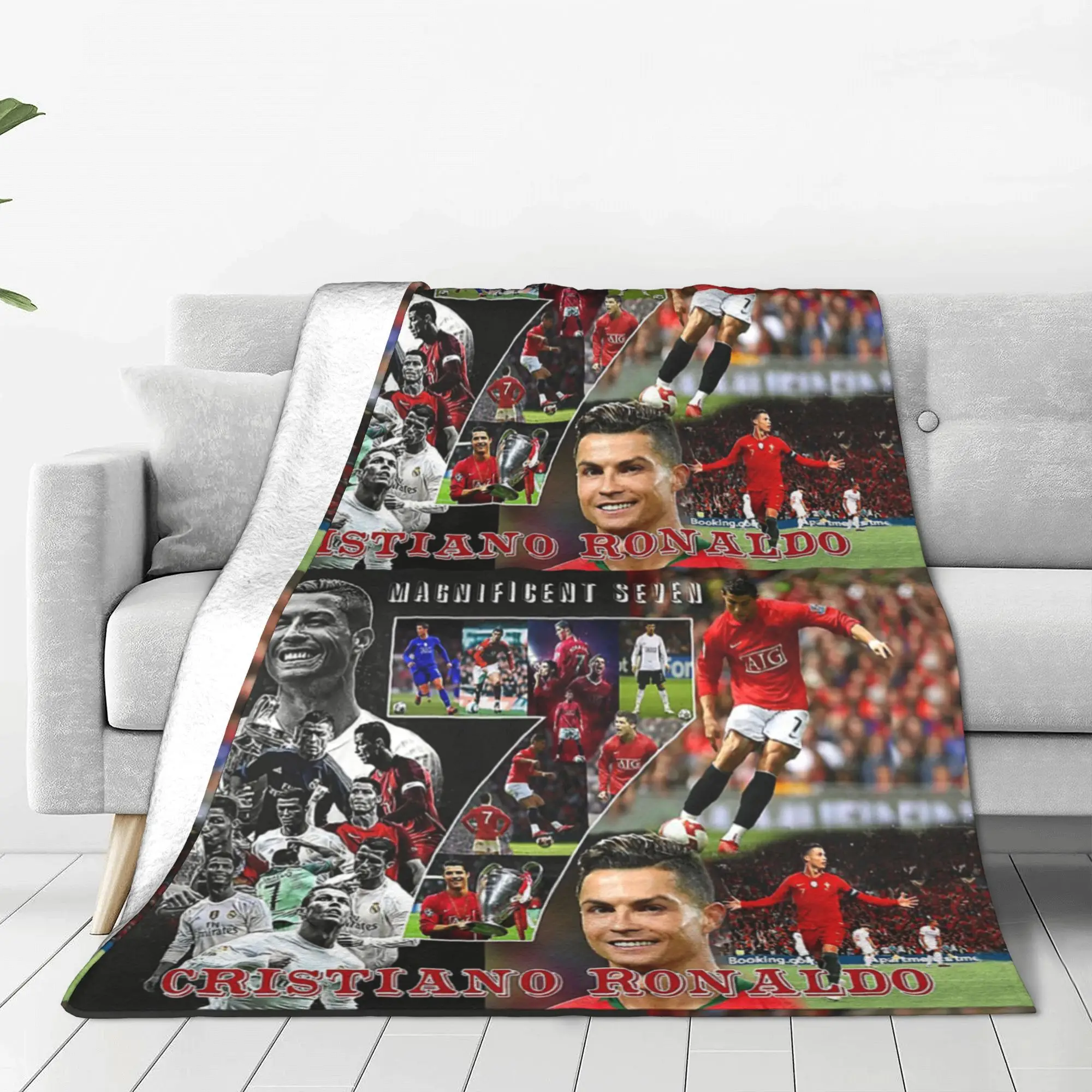 Football CR-7s Jigsaw Blanket  Plush Vintage Soft Throw Blanket for Bedding Lounge Spring Autumn