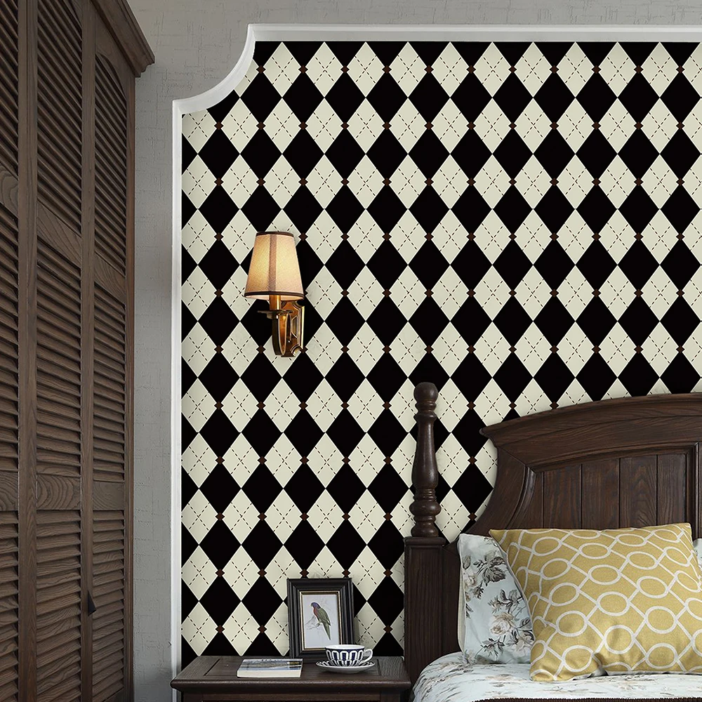 Vintage Plaid Print Self Adhesive Wallpaper Home Decor Peel And Stick Room Decoration Retro Classic Waterproof TV Background