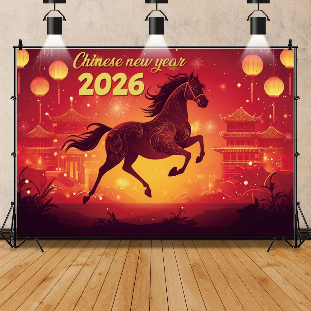 السنة الصينية الجديدة 2026 خلفية التصوير النمط الصيني السنة الجديدة زهرة حمراء الحصان فانوس ليلة رأس السنة الصينية خلفية الصورة #4